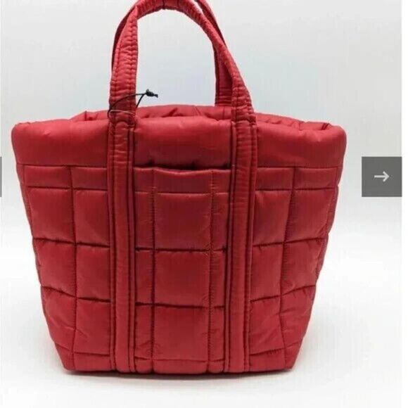 MICHAEL KORS Stirling quilted recycled nylon puffy SMALL tote bag RED $258 - Picture 3 of 5